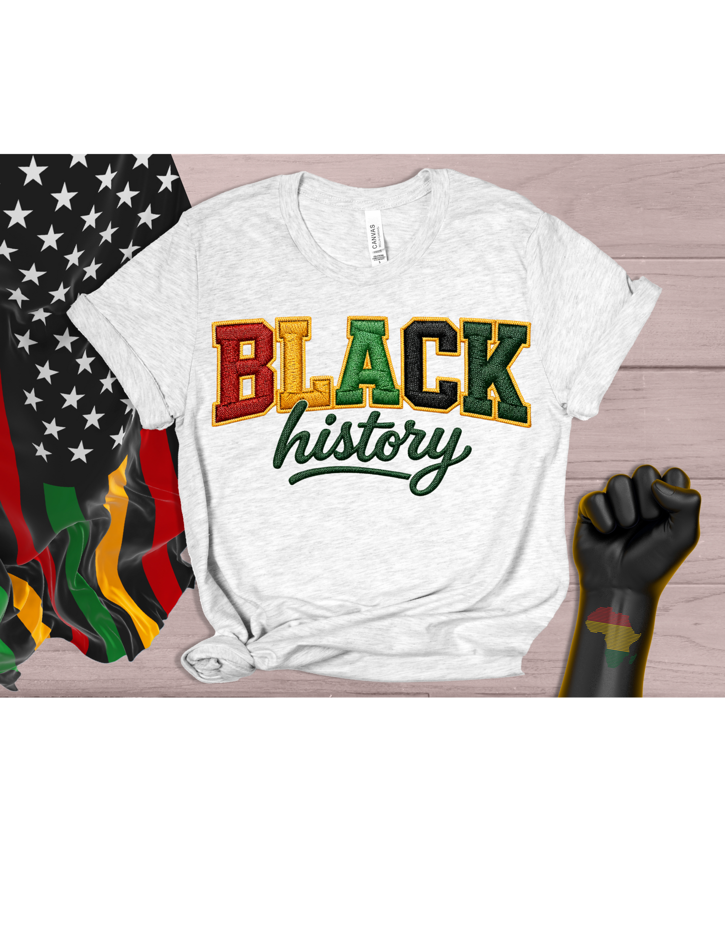 Faux Embroidery Black History / 10" Width DTF Transfer